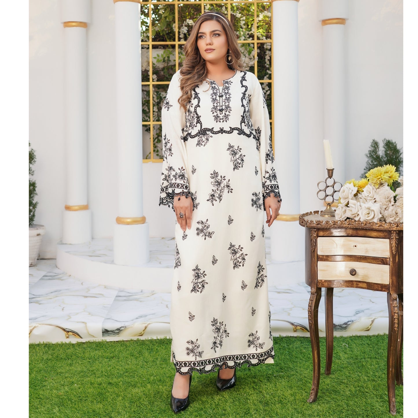 UMS-57 Embroidered Viscose Boring kaftan style2 Pc Set by Simrans