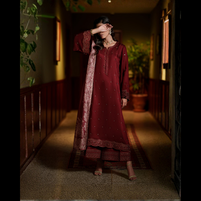 UCA-36 ELARA Festive Embroidered Viscose Dress with Printed Silk Dupatta | Women’s Festive Wear Pakistani Designer Outfit by Casuallite