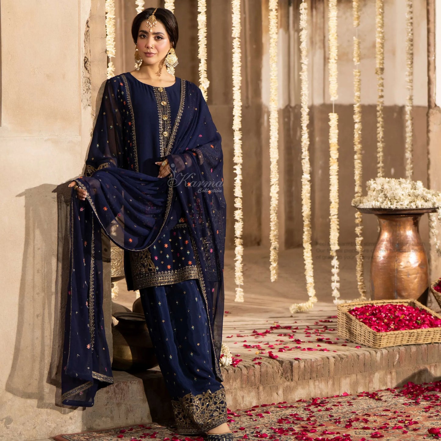 F-521 "Saj Dhaj" Embroidered Georgette Collection by Karma Collection