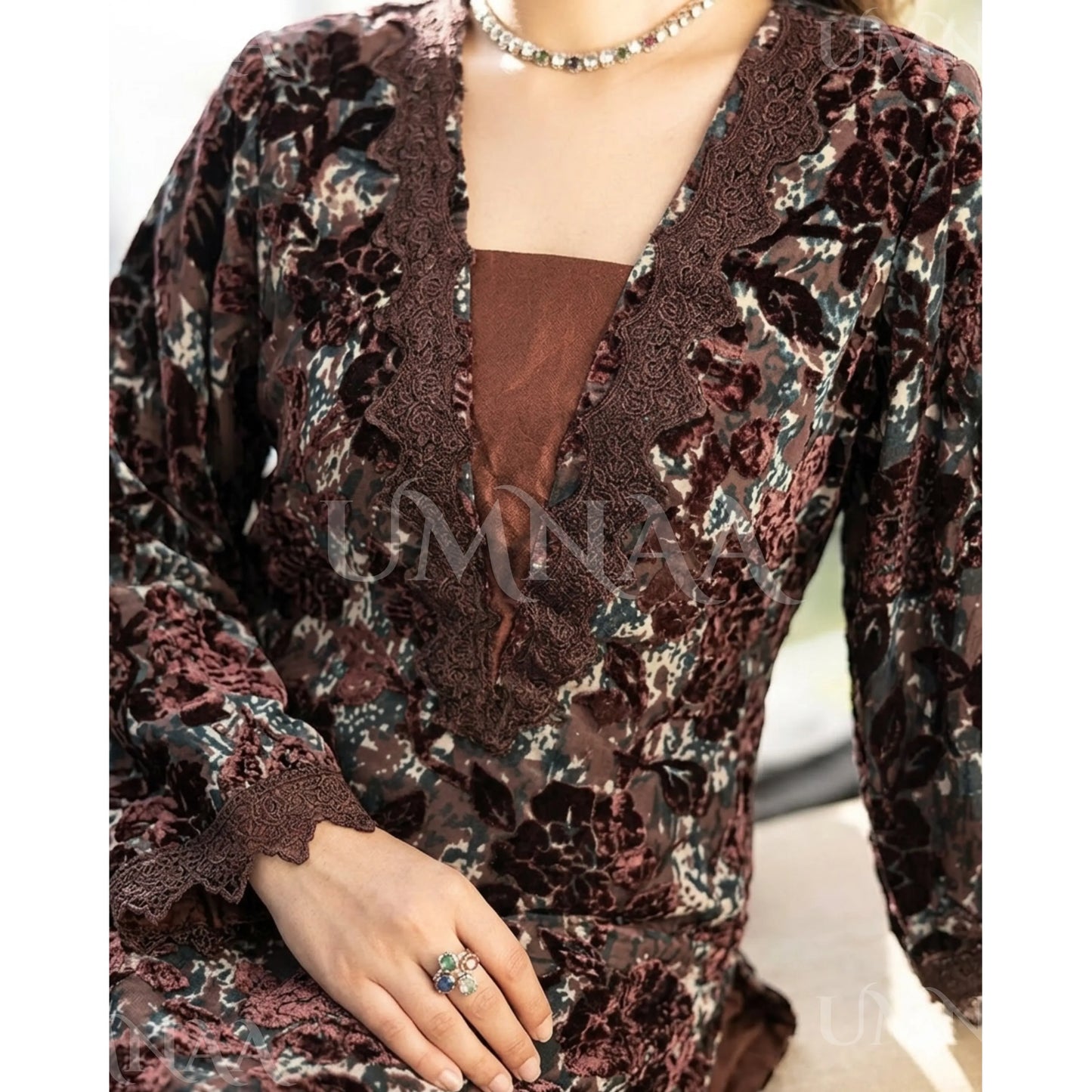 UA-175 Festive Palachi Velvet Dress with Chiffon Dupatta 3 Pc Collection by Umnaa