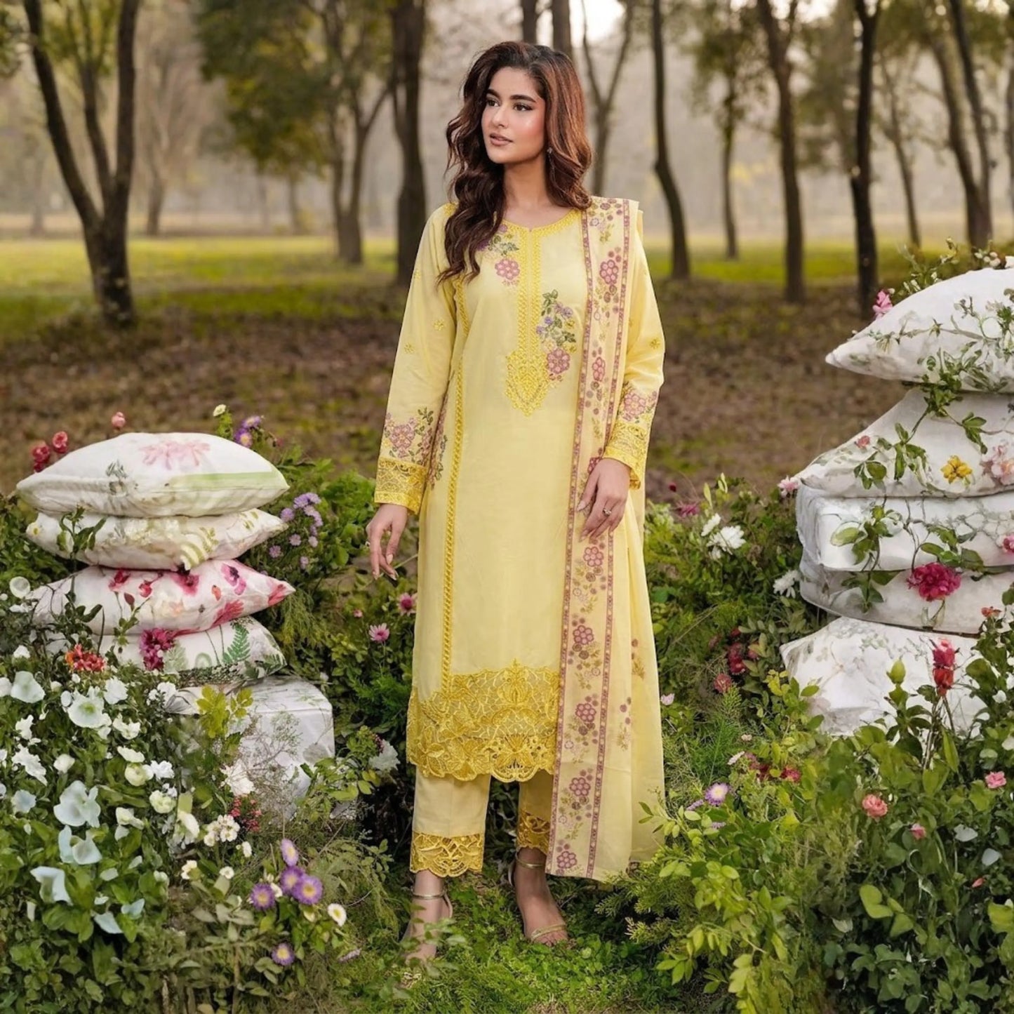 UA-185 Embroidered Cotton 3-Piece Collection | Ready to Wear Asian clothes