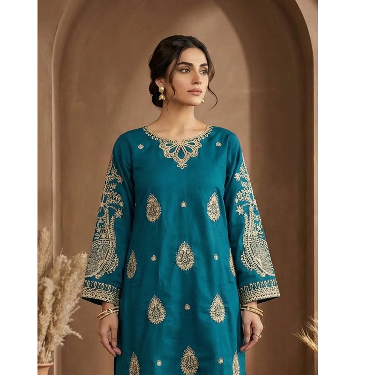UA-196 Embroidered Cotton Lawn Co-Ords Set by Umnaa Ready to Wear Pakistani Asian casual Modest clothes