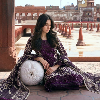 UA-198 Embroidered Printed Poly Silk Lawn Collection by Umnaa | Ready to Wear | Asian Clothes