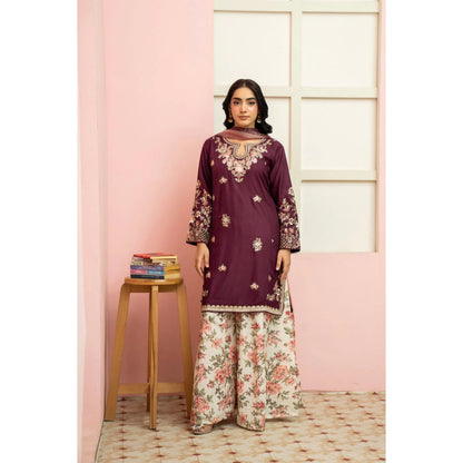 UMRZ-60 Maharani Festive Embroidered Linen with printed Sharara collection by Rangz | Ready to Wear Pakistani Asian clothes