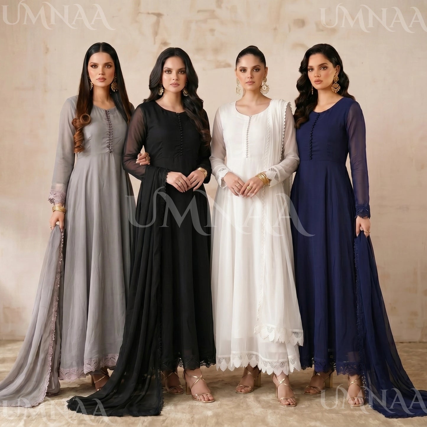 UA-204 Luxury Embroidered Chiffon Frock Collection 3 Pc | Ready to Wear | Umnaa