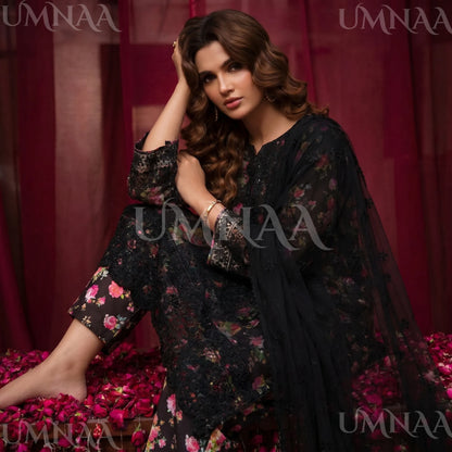 UA-205 Embroidered Chiffon 3-Piece with Printed Lining & Trouser