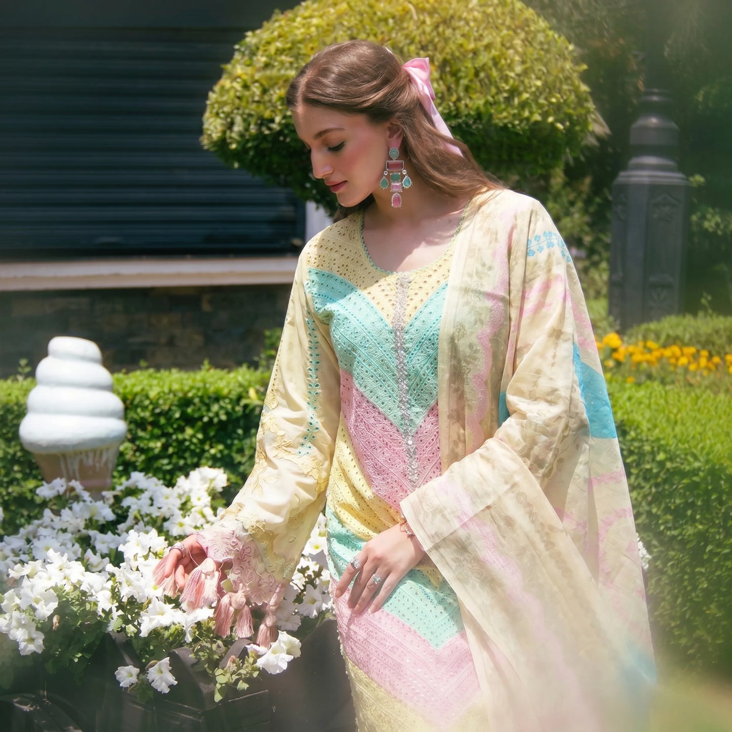 UA-208 Embroidered Chikenkari Cambric Cotton Pastel Festive Collection by Umnaa - Ready to Wear Pakistani Asian clothes