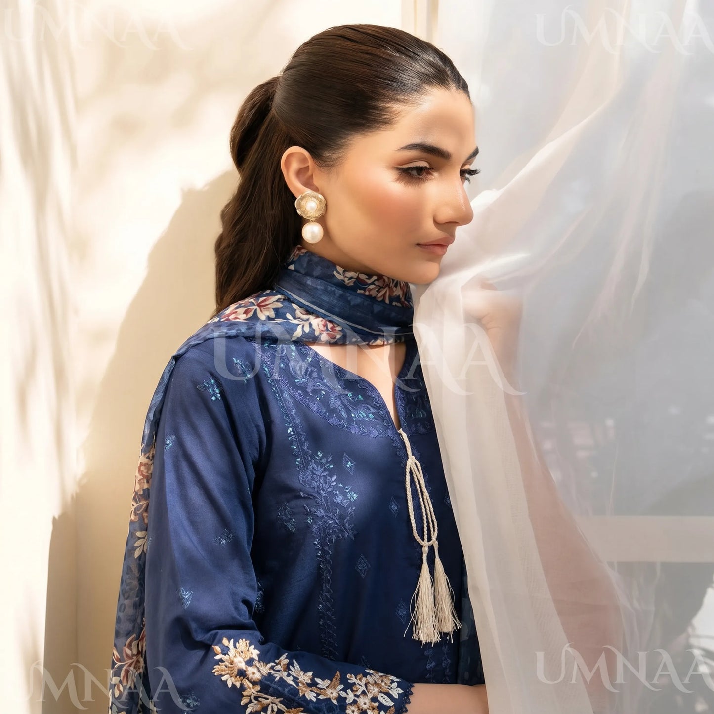 UA-209 Embroidered Cambric Cotton Collection by Umnaa | Ready to Wear Pakistani Asian clothes