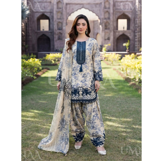 UA-212 Embroidered Printed Slub Poly Lawn Farshi Shalwar Collection by Umnaa | Ready to Wear Pakistani Asian Clothing