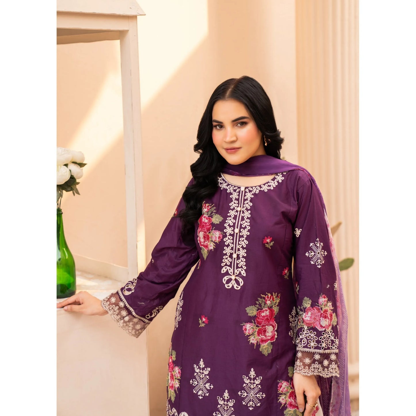 UMRZ-62 "Crimsons" by Rangz Embroidered Cotton with poly Lawn Sharara Festive collection| Ready to Wear Pakistani Asian clothes