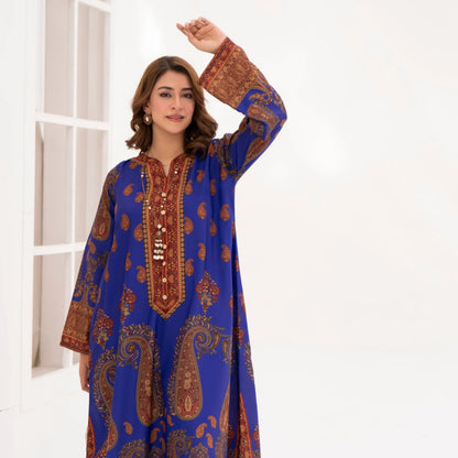 UA-215 " Printed Poly Silk Lawn Kaftan Style Co Ord Set Collection by Umnaa | Ready to Wear Pakistani Asian clothes