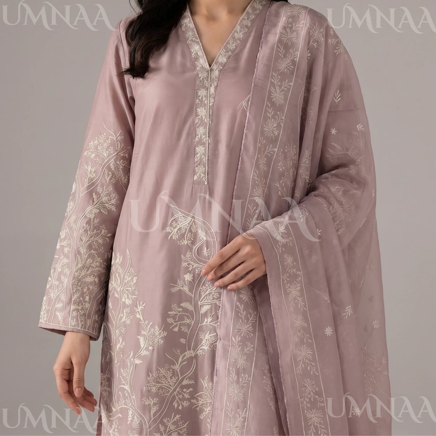 UA-221 Embroidered Cotton Ready to Wear Collection Pakistani Asian Women | 3 Piece Shirt Trouser Duppata by Umnaa