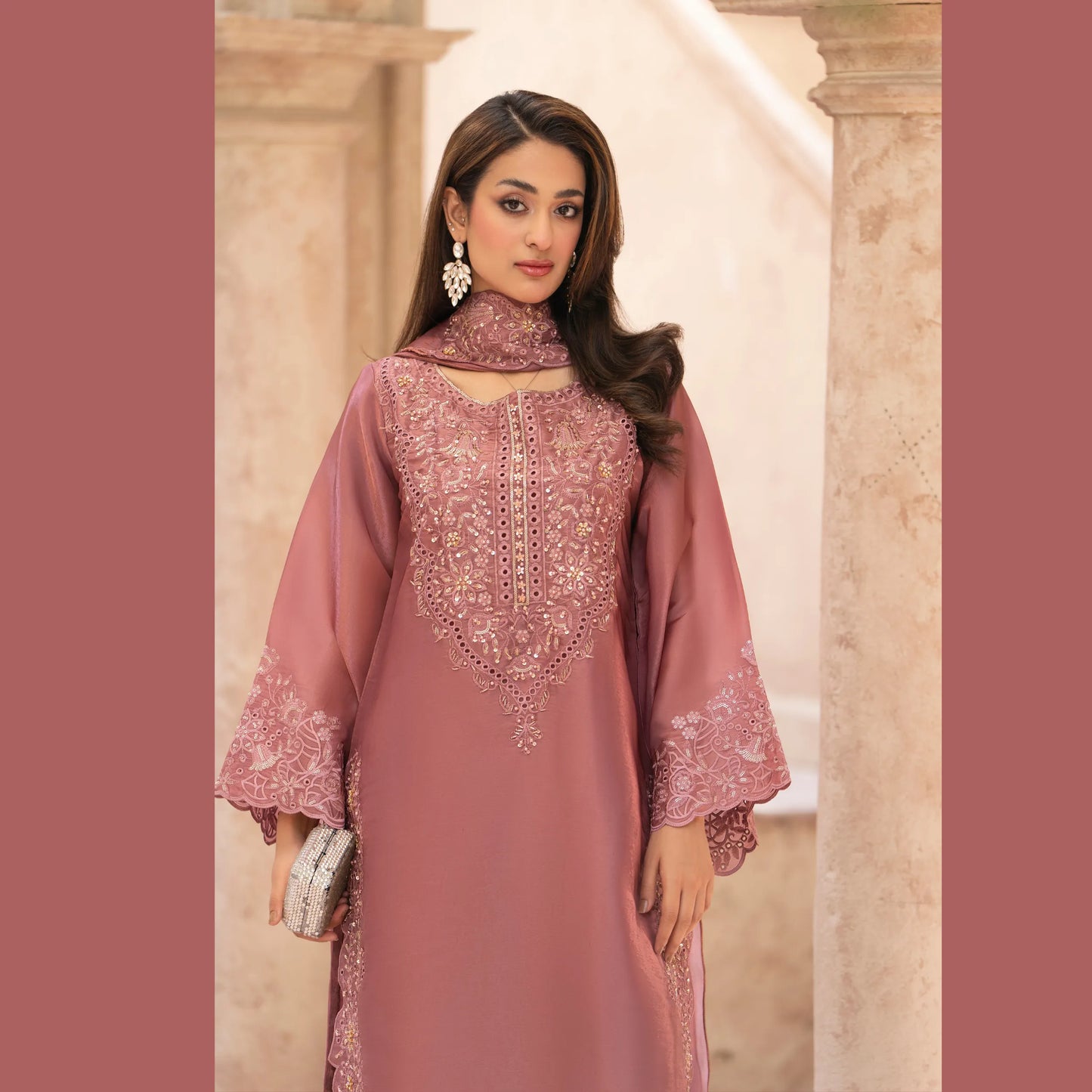 RA-36 Embroidered Sheesha Silk 3 Piece Suit | Premium Embroidered Silk Dress with Dupatta | Women's Party & Festive Wear