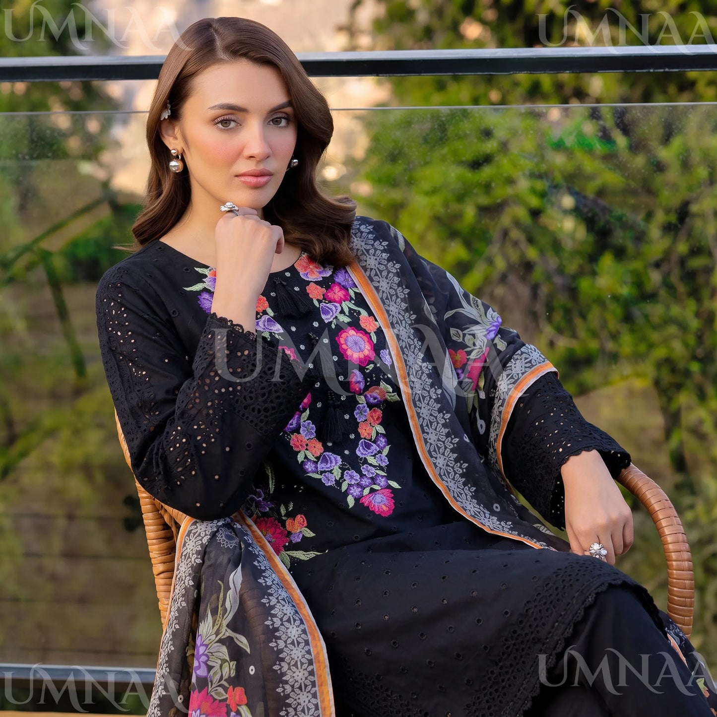 UA-223 Embroidered Cambric Cotton 3 Piece Suit | Tulip Shalwar & Printed Dupatta | Soft Summer Collection by Umnaa