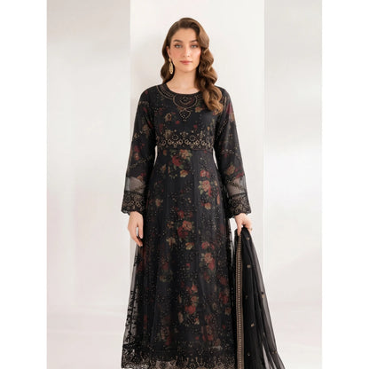 UA-224 Embroidered Chiffon Frock 3 Pc Suit | Printed Inner Lining | Trouser & Chiffon Dupatta | Formal Party Wear