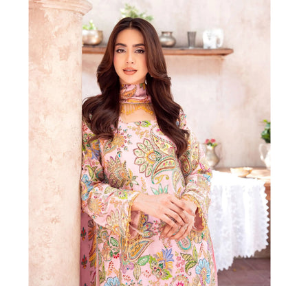 UA-225 Trendy Indian Armani Silk 3 Piece Suit by Umnaa | Embroidered Kameez with Shamoos Silk Shararah & Apple Silk Dupatta | Festive & Party Wear