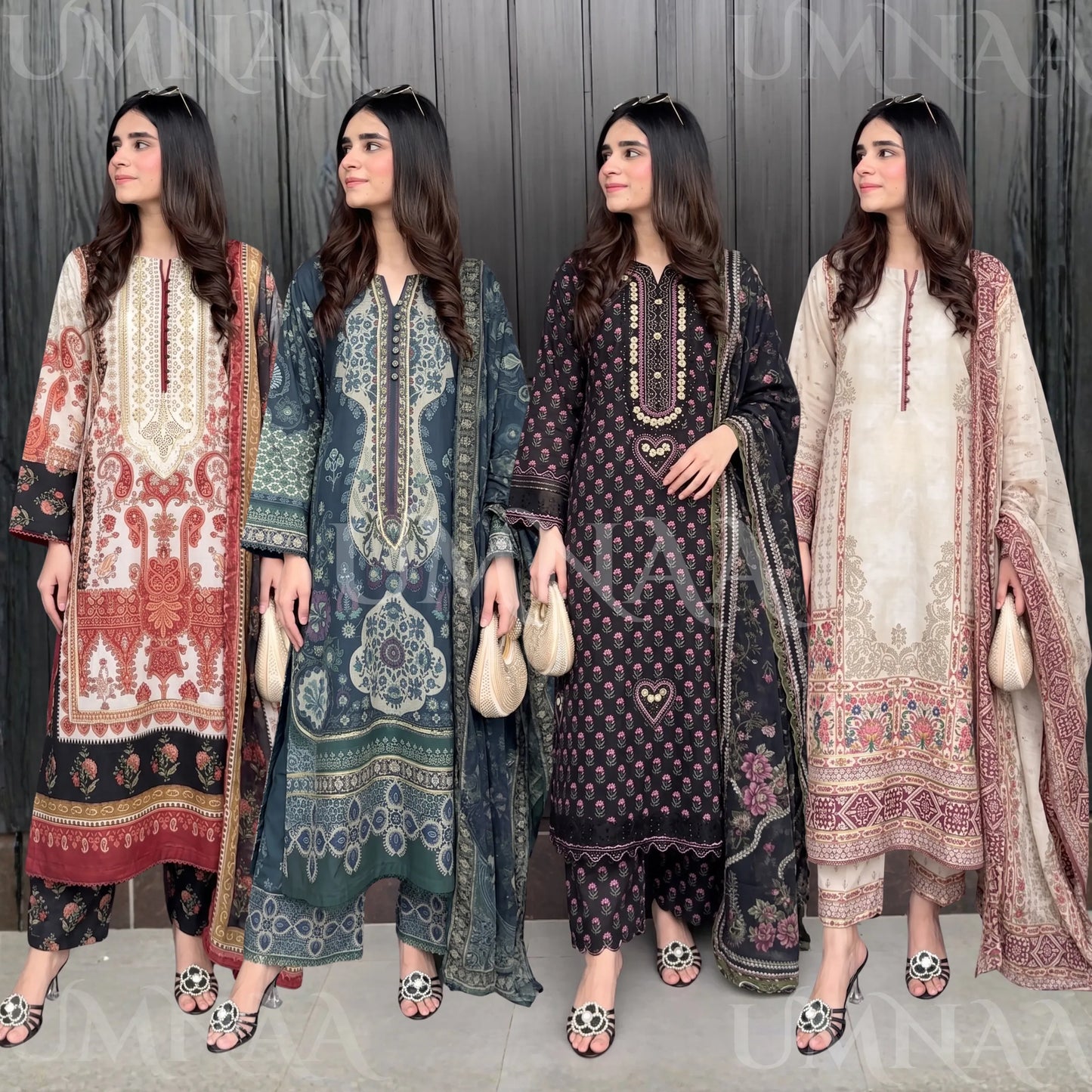 UA-229 Printed Lawn Long Kaftan Style 3  Piece Casual Summer Collection by Umnaa