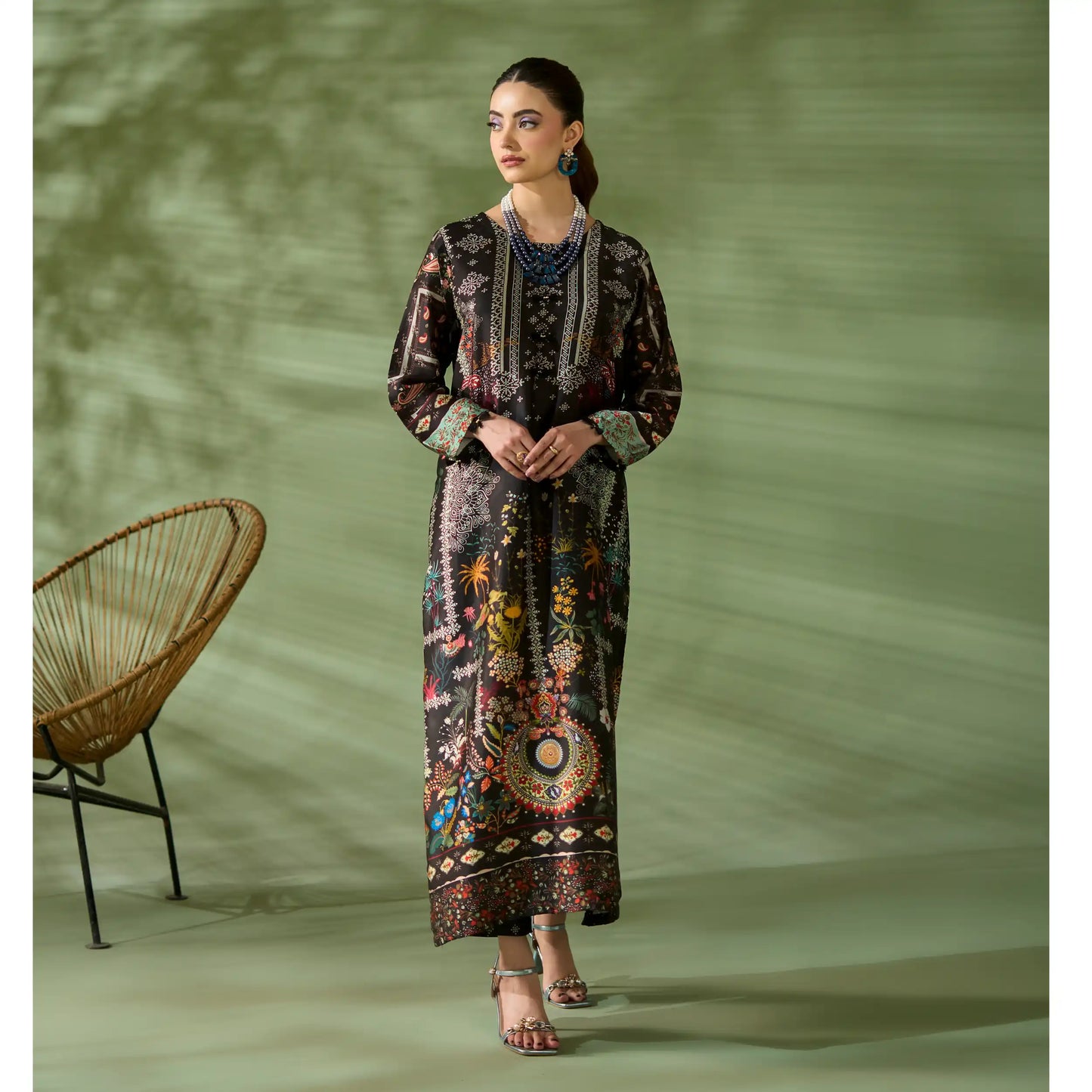 UAL-05 Printed Silk Kaftan Style Co-Ord Set Loose fit Casual Wear | Ethnic wear | ALLY'S