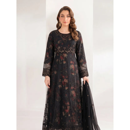 UA-224 Embroidered Chiffon Frock 3 Pc Suit | Printed Inner Lining | Trouser & Chiffon Dupatta | Formal Party Wear