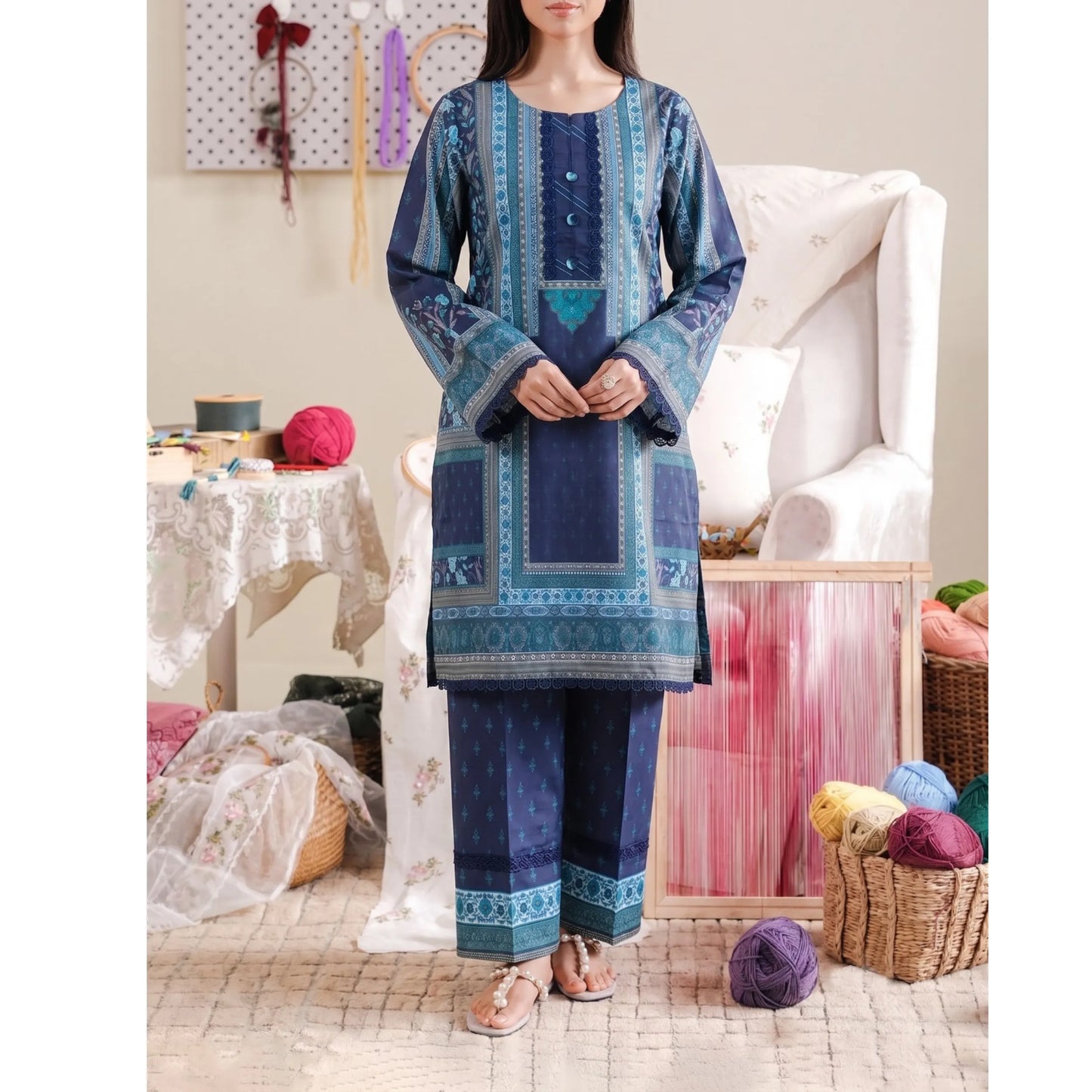 USN-28 Printed Lawn 2 Piece Co-Ord Set for Women | Soft Summer Casual Wear by Saphron