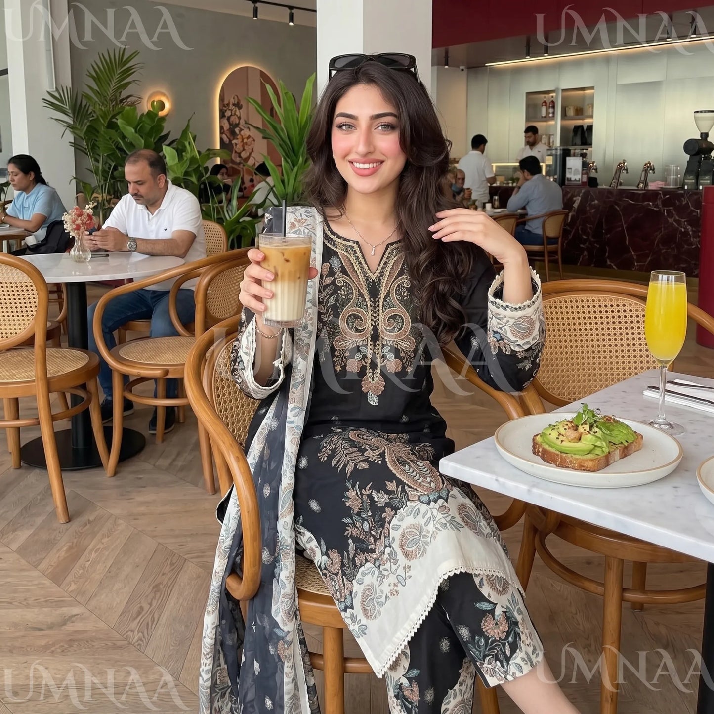 UA-274 Printed Lawn Long Kaftan Style 3 Pc Collection | Umnaa