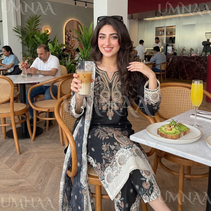 UA-274 Printed Lawn Long Kaftan Style 3 Pc Collection | Umnaa