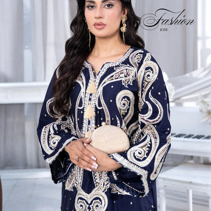 UA-286 Embroidered Viscose Silk Co-Ords Set | Umnaa
