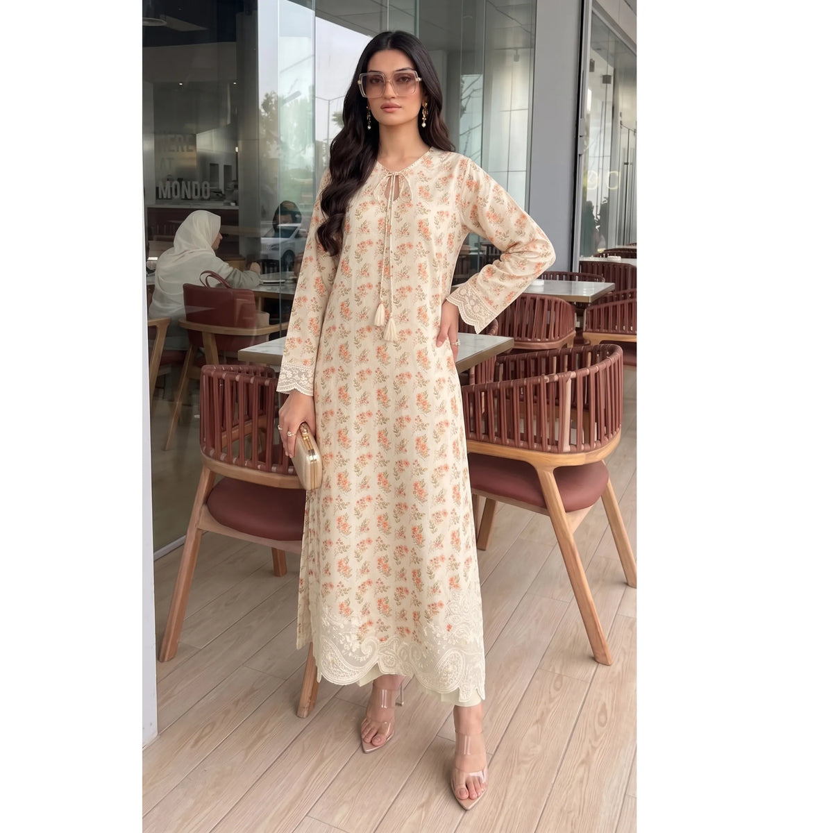 UGL-01 Embroidered Printed Lawn Kaftan 2 Piece Set | Guzel
