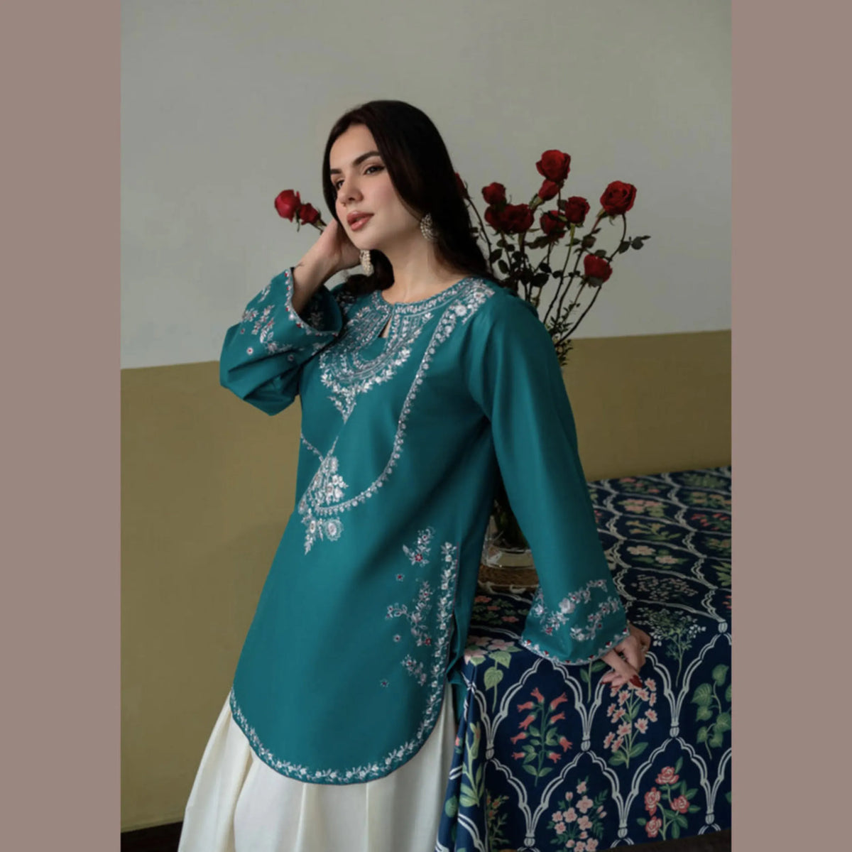 UA-258 Embroidered Cambric Cotton 2 Pc Co-Ord Set with Farshi Shalwar by Umnaa