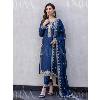 UA-289 Luxury Silk 3-Pc Suit | Embroidered Pakistani Formal Wear