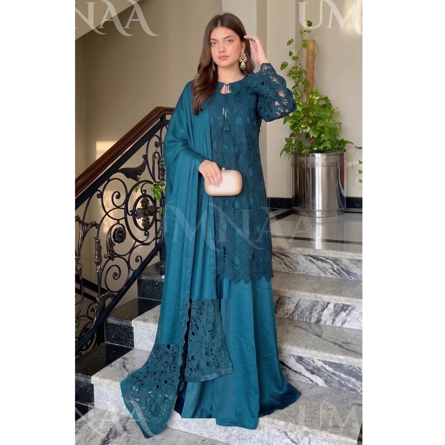 UA-290 Qureshia Silk Sharara 3 Pc | Umnaa