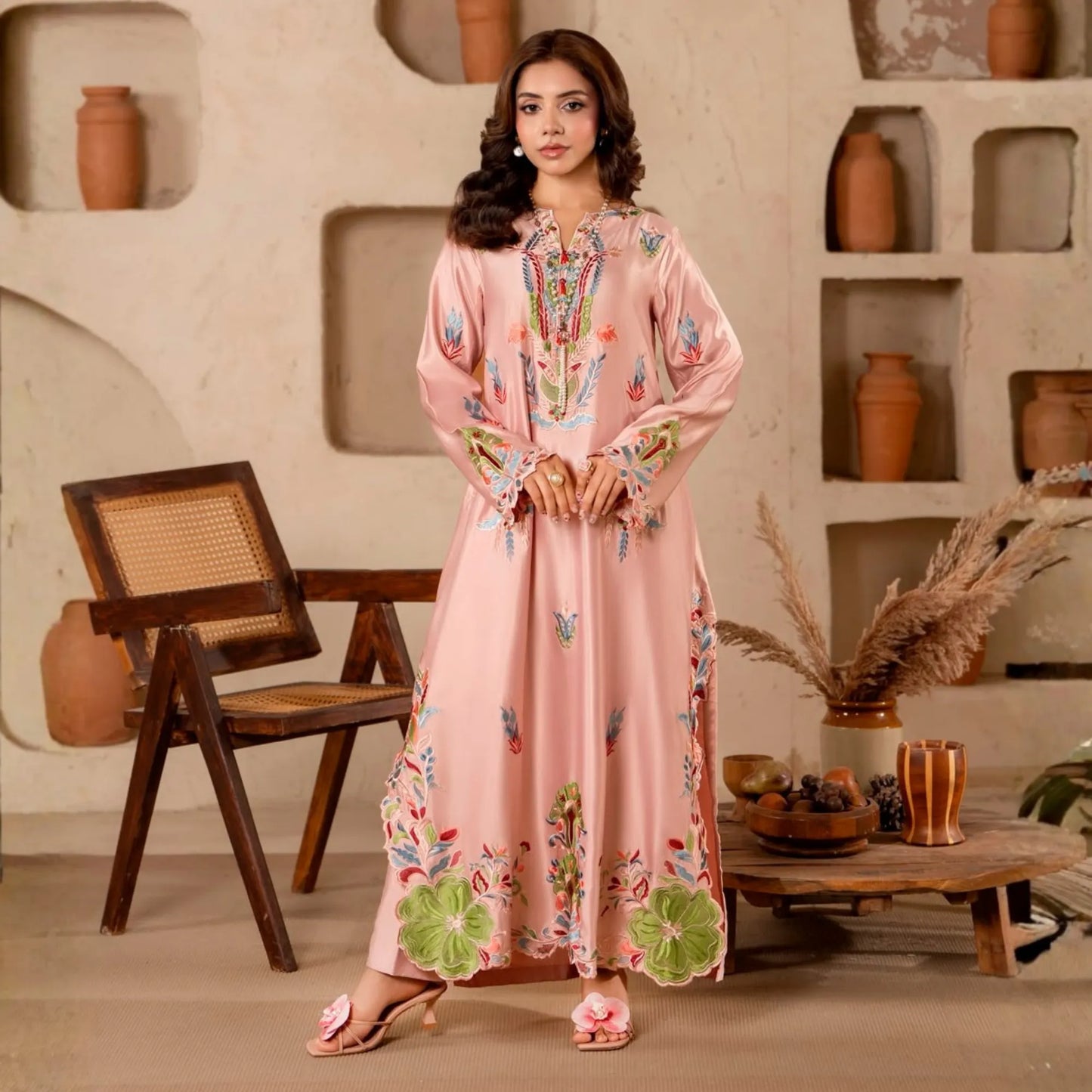 RA-40 Embroidered kaftan 2 Pc - Raniya.h