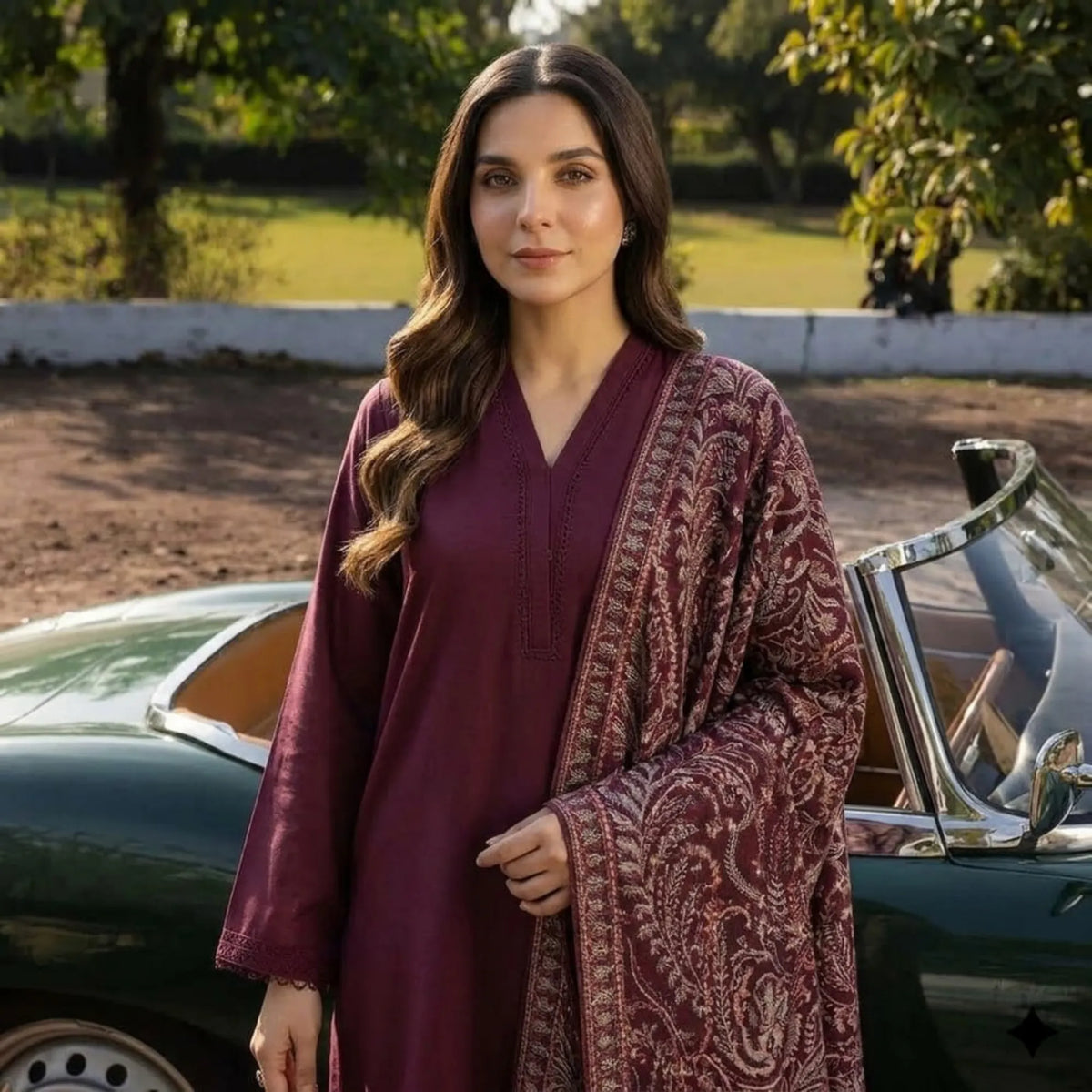 UA-303 Winter Dhanak Embroidered Shawl 3 Pc | Umnaa