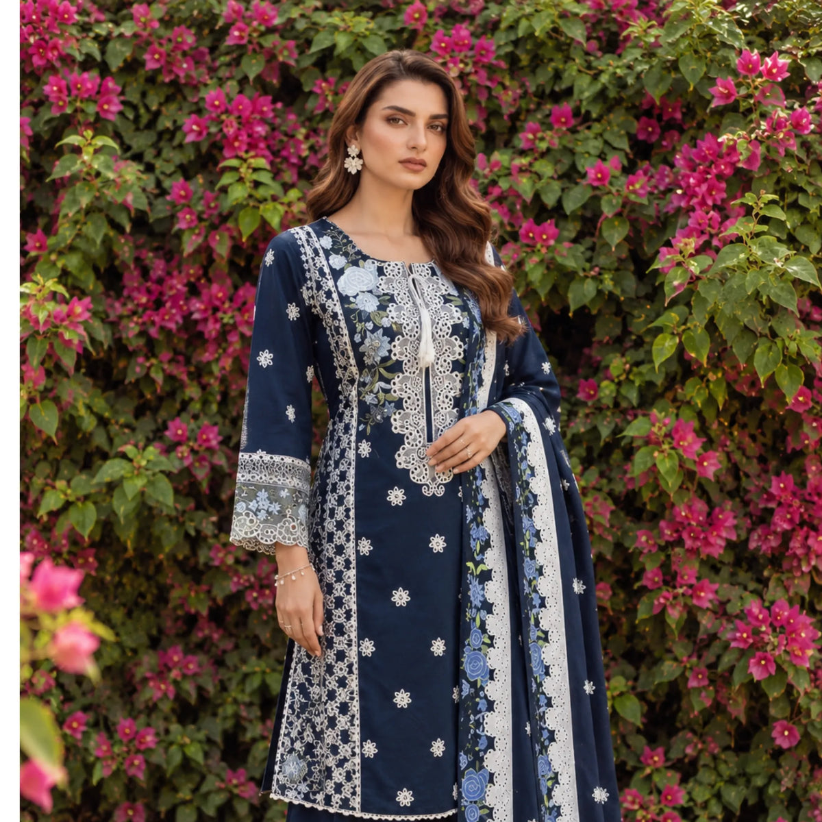 UA-310 Embroidered Dhanak Farshi Shalwar 3 Pc | Umnaa
