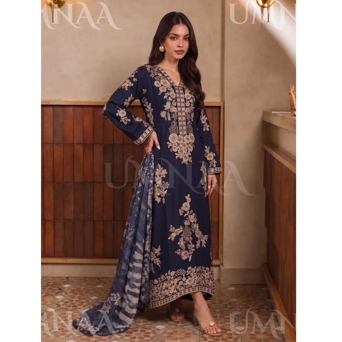 UA-317 Luxury Linen Kaftan Style 3 Pc | Umnaa