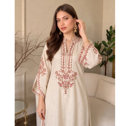 UA-329 Luxury Dhanak Kaftan Co-Ord 2 Pc | Umnaa