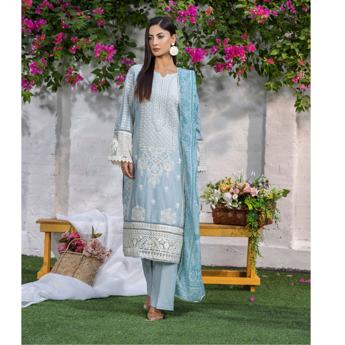 UTT-05 Embroidered Cambric Cotton 3 Pc Ready to wear Collection | Traditional Thread