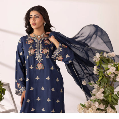 UMS-65 Lira by Simrans Embroidered Viscose Linen 3 Piece Suit | Premium Embroidered Shirt, Trouser & Dupatta | Semi Formal Women's Wear