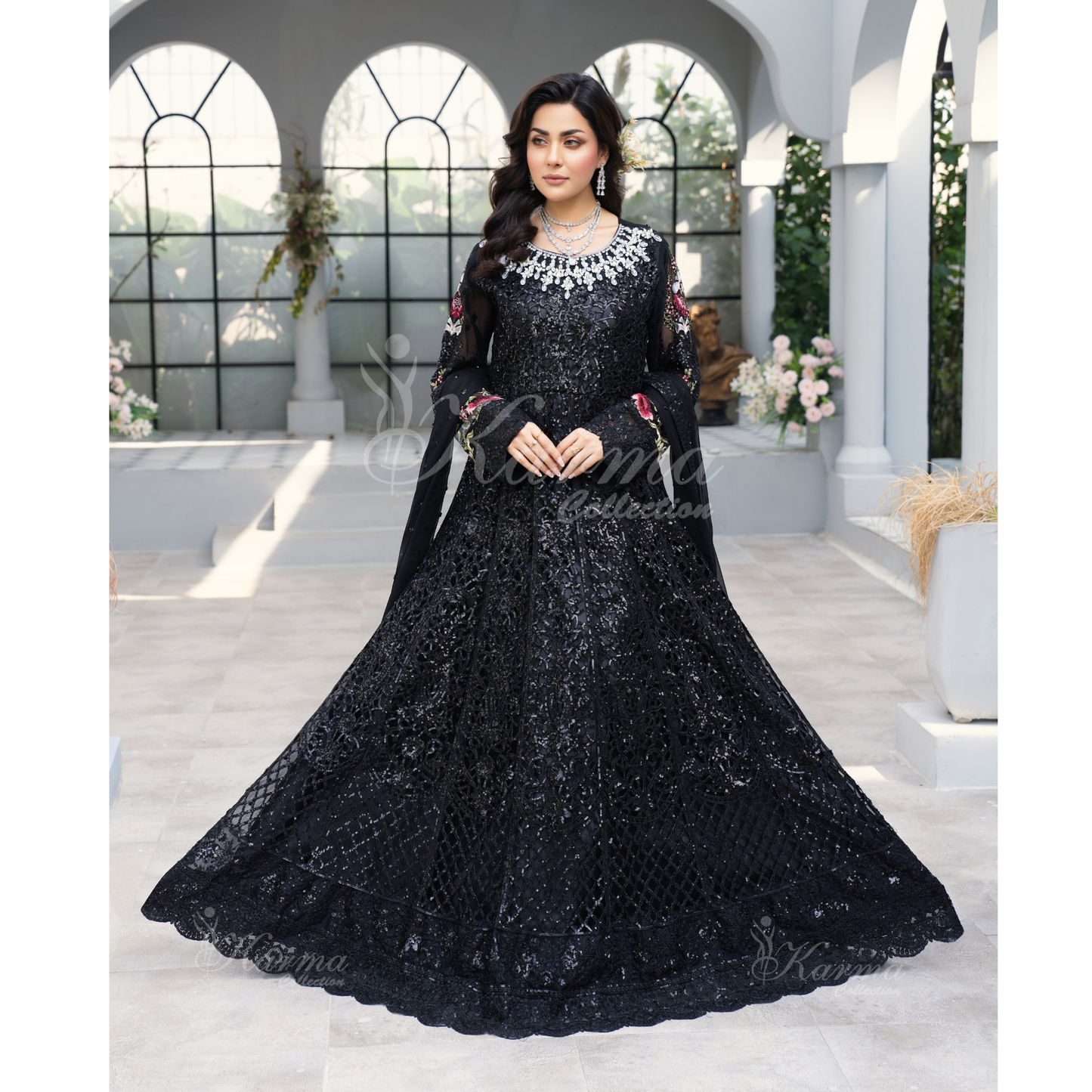 Luxury Embroidered Chiffon long Maxi with chiffon duppata  | Wedding Collection | karma Collection | UMKC01101