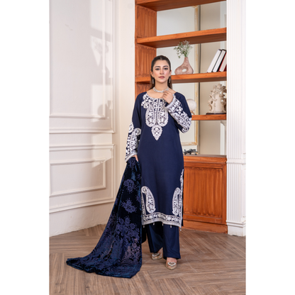 UA-130 Winter Linen dress with Velvet Shawl Collection by Umnaa