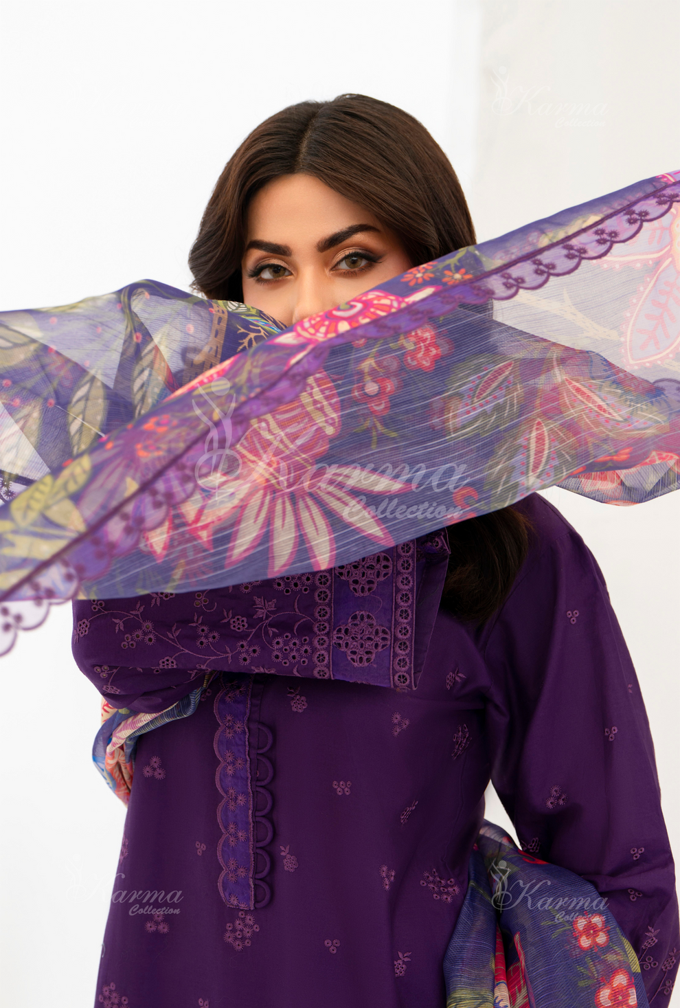KC- 1391 | Plum | 3 Pc | Chikenkari Cotton Lawn | Karma Collection