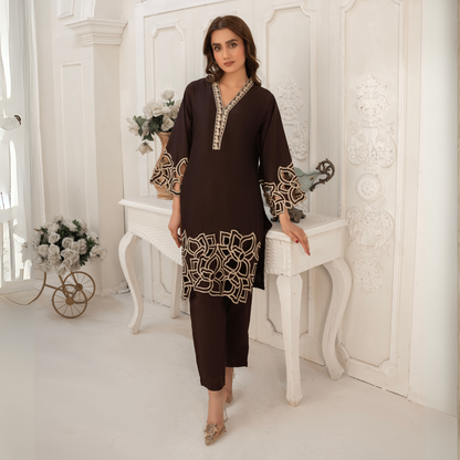 UA-55 Embroidered Viscose Linen 2 Pc Pakistani Co Ord Set Dress | UMNAA