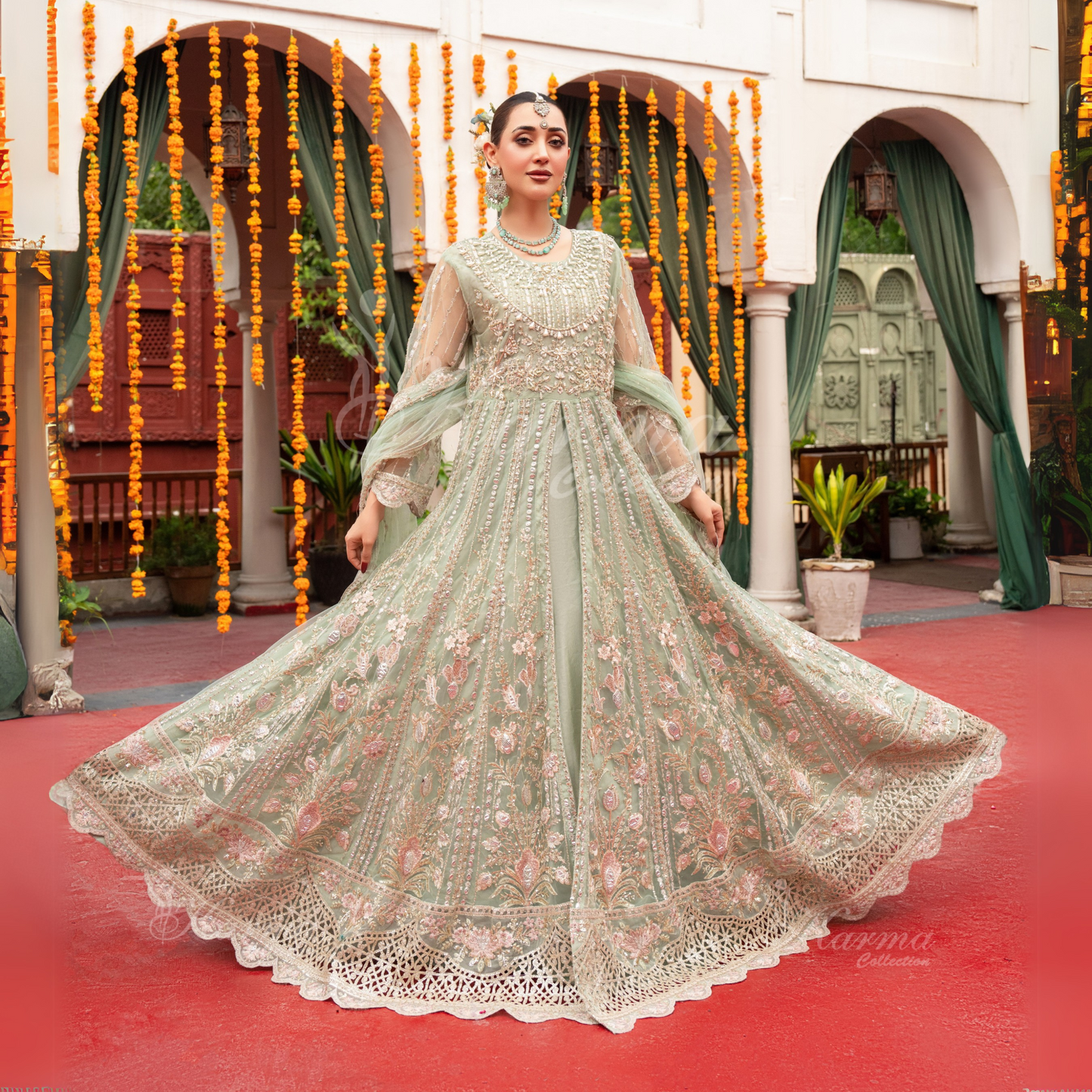 Luxury Embroidered soft Net long Maxi | Wedding Collection | karma Collection | UMKC01301