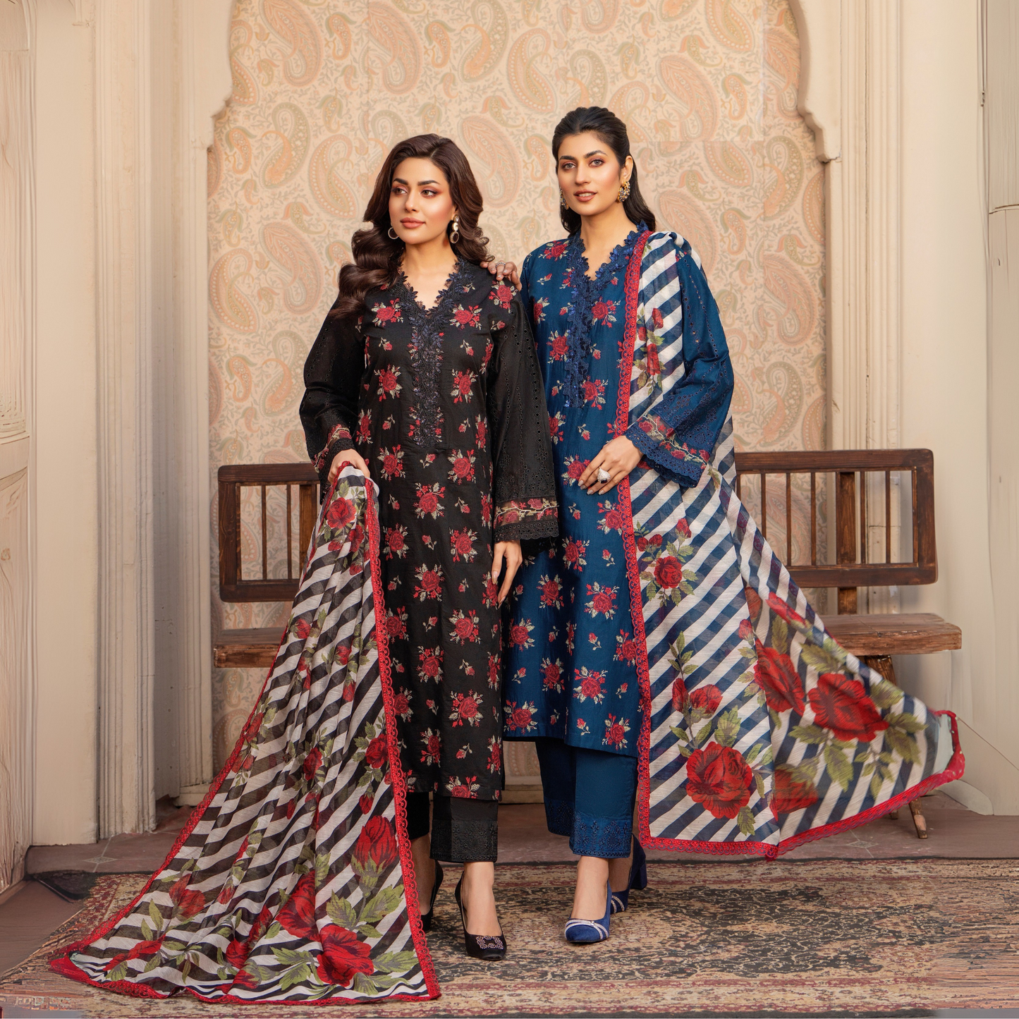 UKC-15 Chikenkari Cambric Cotton Ready to Wear Eid Collection 3 Pc - Karma Collection