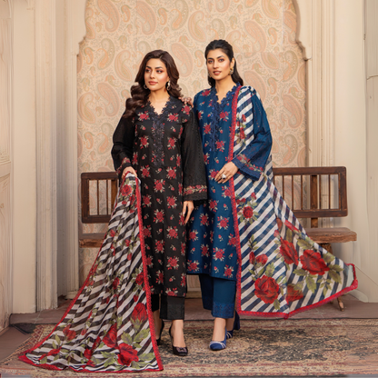 UKC-15 Chikenkari Cambric Cotton Ready to Wear Eid Collection 3 Pc - Karma Collection