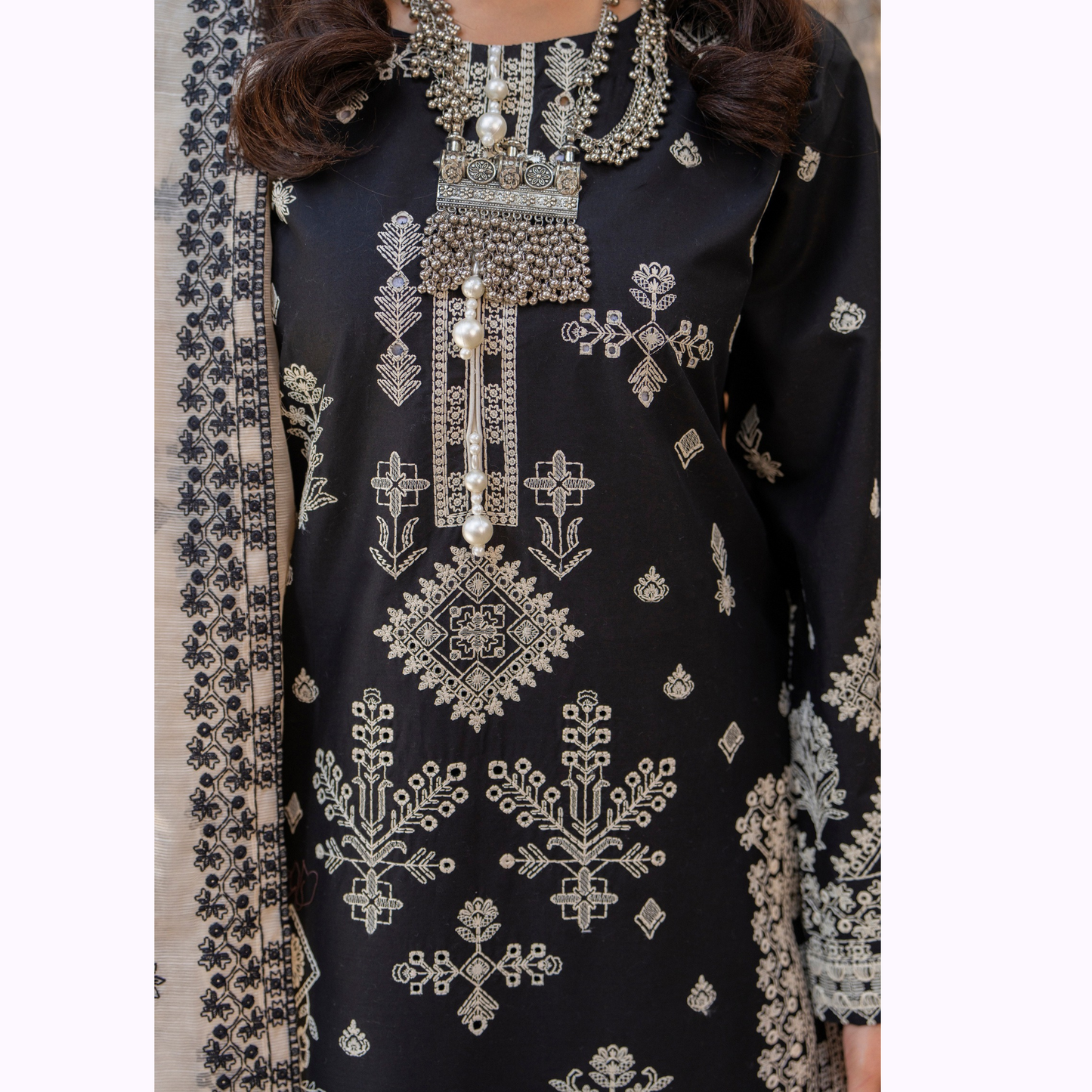 KC-1447 Embroidered Cambric Cotton  Ready to Wear 3 Pc - Karma Collection