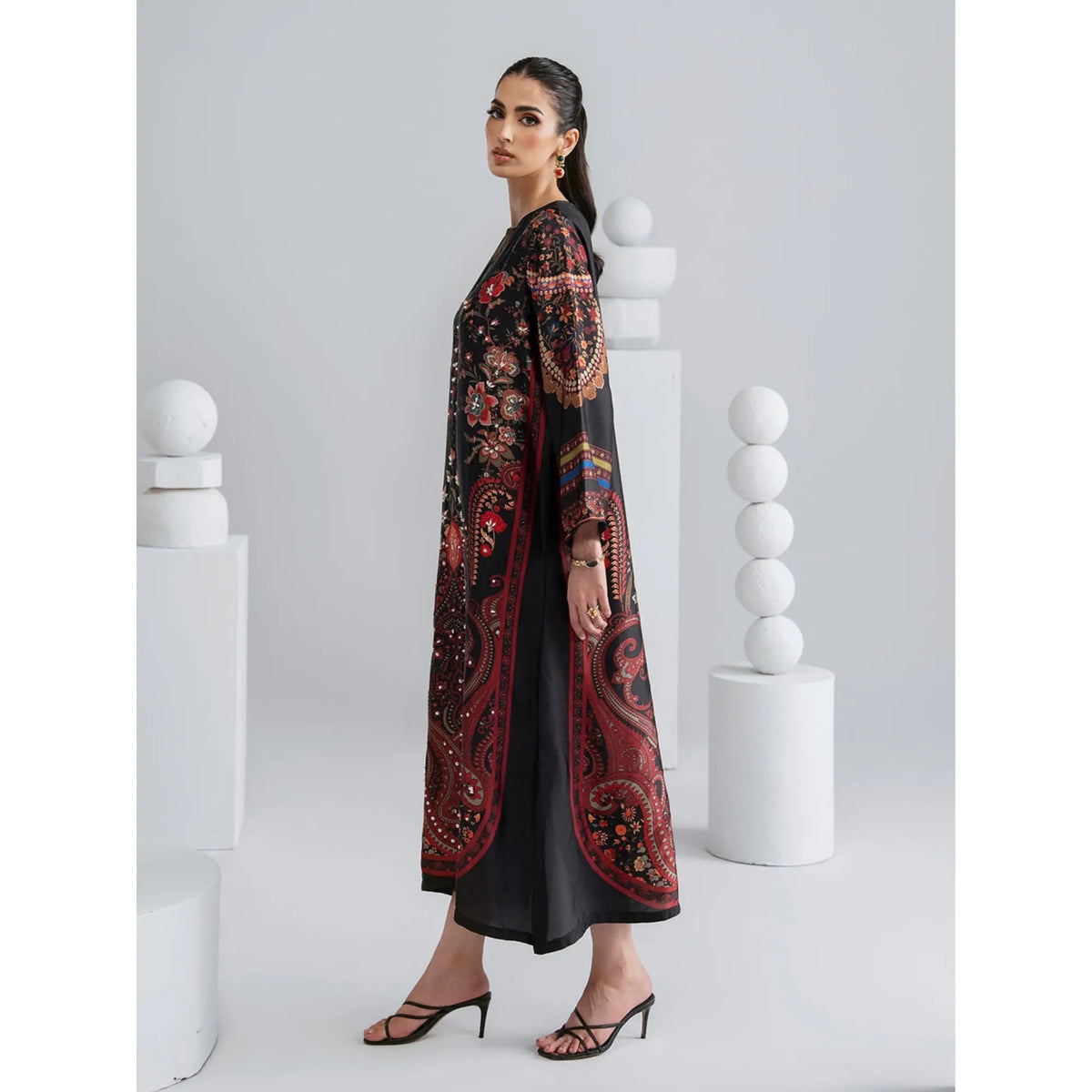 UAL-09 Printed Silk Kaftan with Trouser 2 Pc Set | Ally's