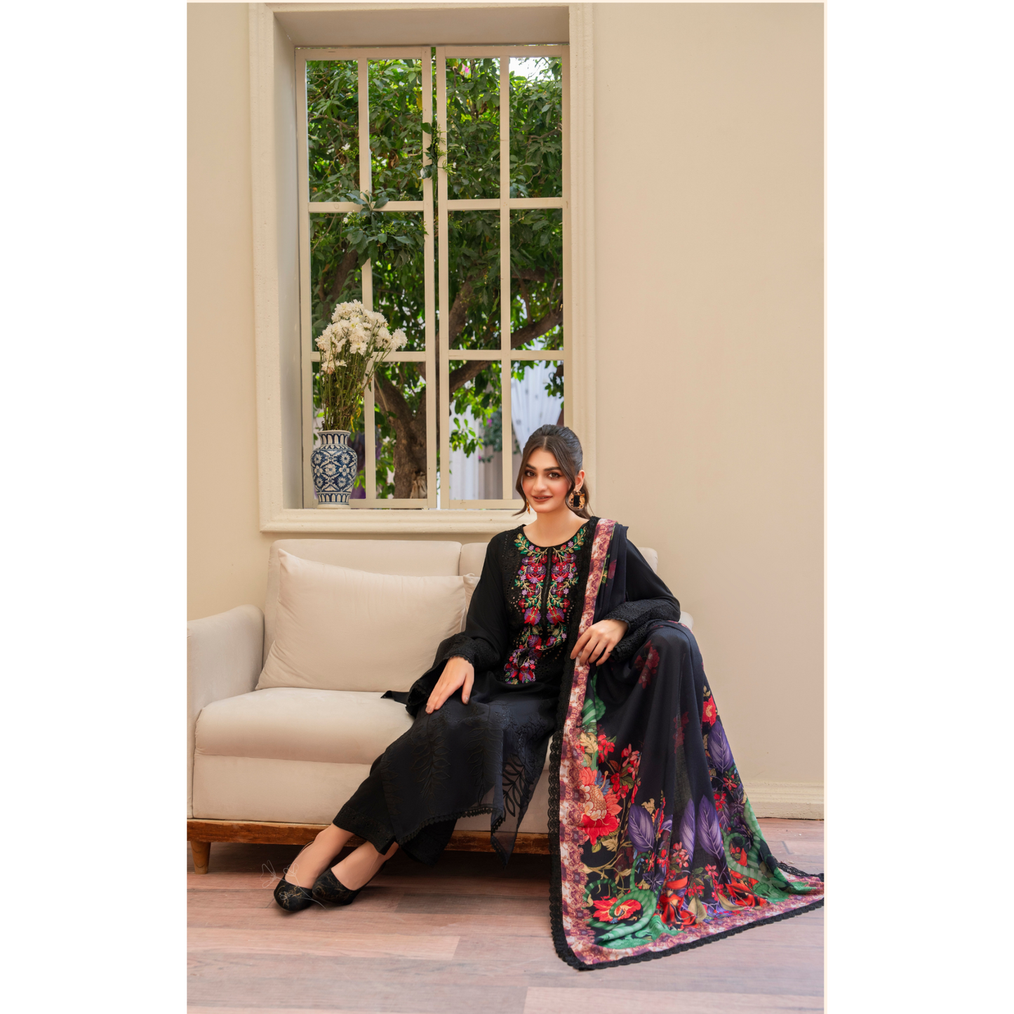 (BLACK) 3 Pc Ready to Wear Embroidered Printed Collection | Karma Collection | UMKC0808