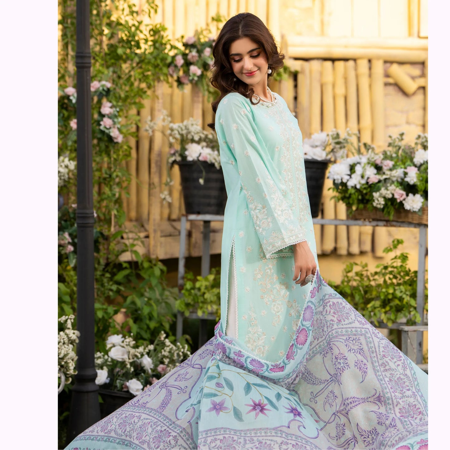 KC-1577 "Sunheri" Embroidered Festive Cambric Cotton Collection by Karma Collection