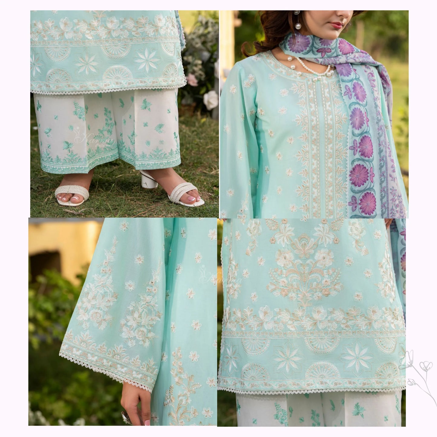 KC-1577 "Sunheri" Embroidered Festive Cambric Cotton Collection by Karma Collection